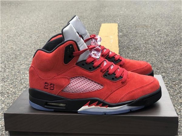 

release authentic 5s raging bull shoes varsity red black white 5 suede 3m reflective men sports basketball sneakers with special wooden