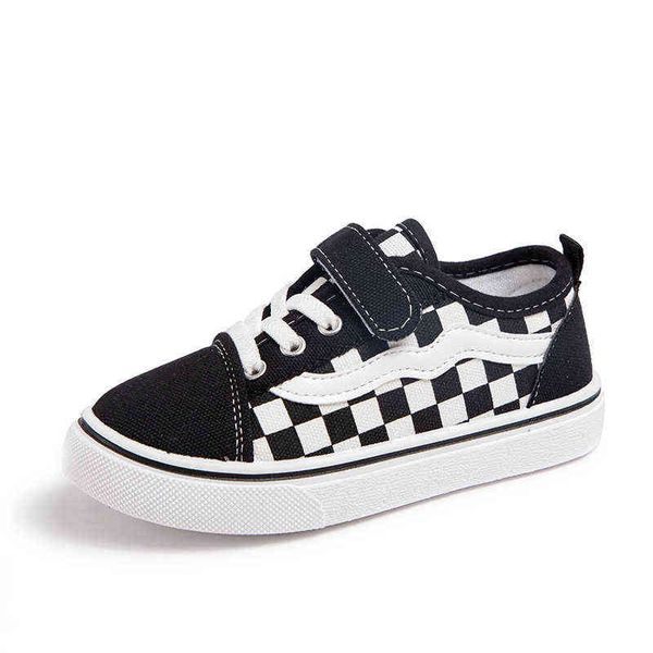 

children spring canvas girls fashion lattice caual boys hook design low-sneakers baby black shoes g220422, Black;red