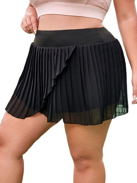 

plus pleated wrap hem sports skort x6uk#, Black