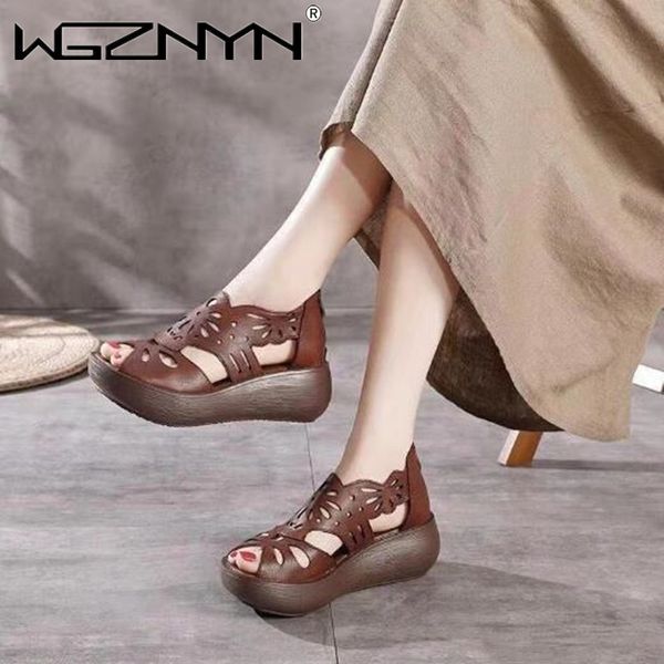 

women s sandals genuine pu leather handmade ladies shoes summer thick sole women retro gladiator 220602, Black