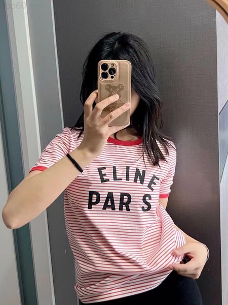 

women's t-shirt designer 2022 new ce home red stripe flocking letter foreign style aging fashion casual f2oc, White