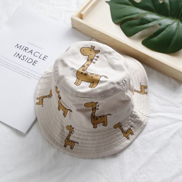 

cartoon giraffe print hat summer children casual panama cap kids foldable camping fishing sun hats fisherman caps 220611, Yellow