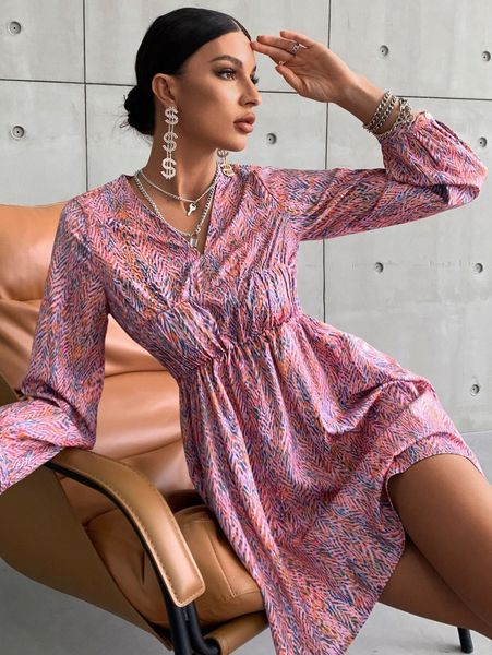 

allover print a-line dress d4ur#, Black;gray