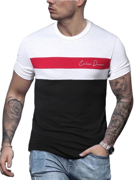 

men color-block letter graphic tee z3uq#, White;black