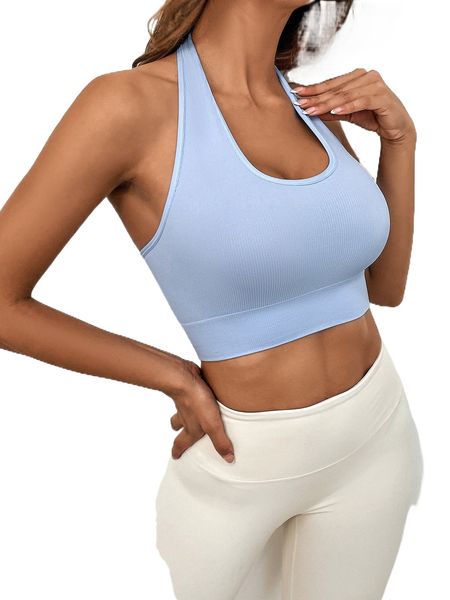 

seamless quick-drying backless sports halter a3kl#, Gray