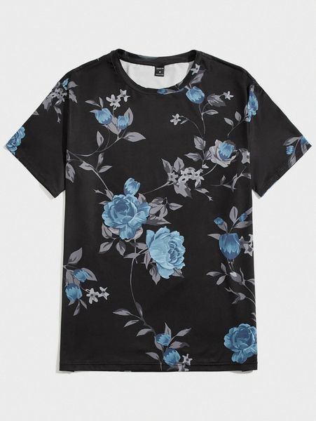 

men floral print tee q5ad#, White;black