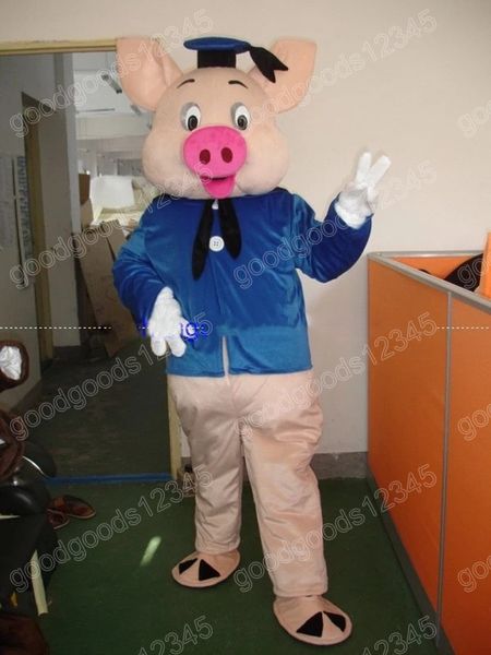 

performance blue clothes pig mascot costumes halloween fancy party dress cartoon character carnival xmas advertising birthday party costume, Red;yellow