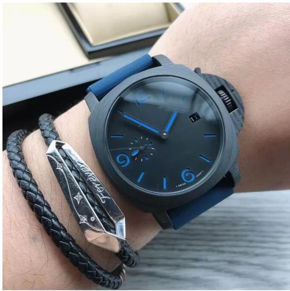 

sj men's watch for luxury 44mm ceramic bezel automatic mechanical movement pam waterproof 100m 316l fine steel real cowhleather strap s, Slivery;brown