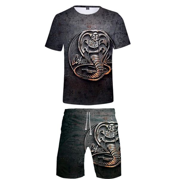 

karate kid cobra kai 3d printed sweat suit 2 piece set men short sleeve t shirt beach shorts casual tracksuit matching outfits198i, Gray