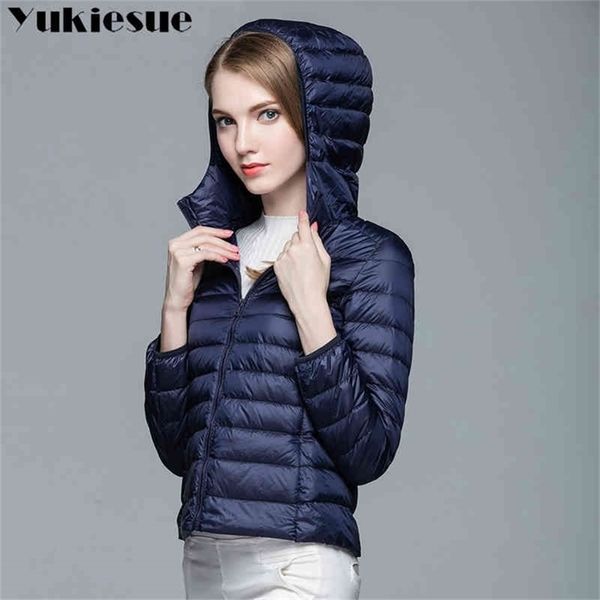 

women light down jackets hooded winter duck down jackets women slim long sleeve parka zipper coats 210412, Black