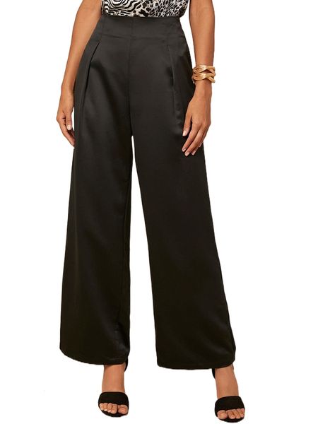 

high waist satin wide leg pants b5cw#, Black;white