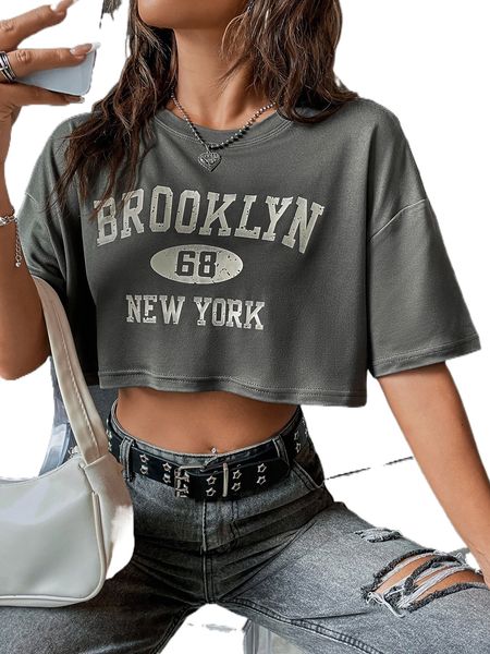 

letter & number print drop shoulder tee b6sb#, White