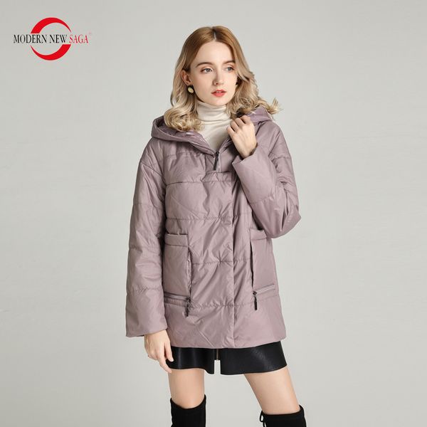 

modern saga women jacket spring cotton padded hooded autumn coat casual woman parka puffer big size 201027, Black