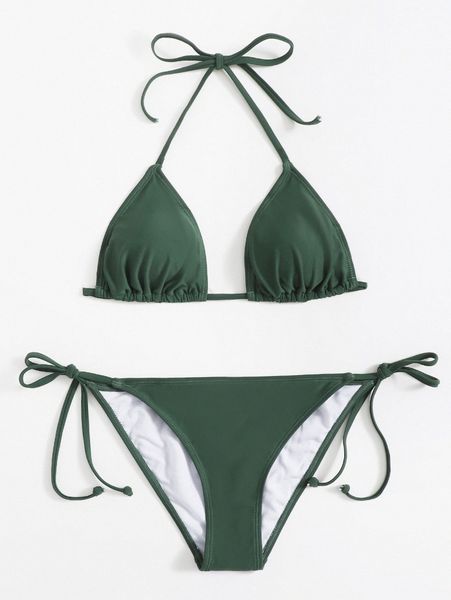 

plain halter triangle bikini swimsuit w9be#, White;black