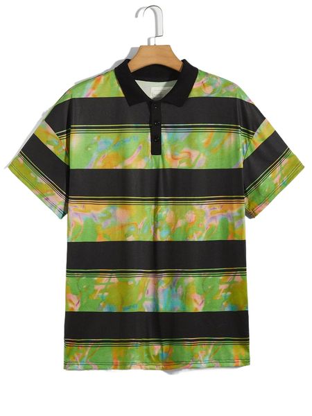 

romwe guys striped graphic polo shirt i13a#, White;black