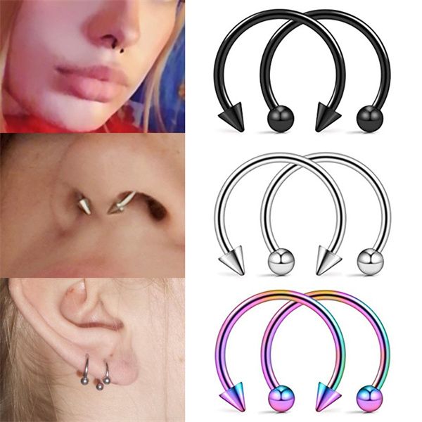 

european and american trendy conical nails horseshoe round septum nose rings & studs surgery steel nipple hoop nasal septum eyebrows ear pie, Silver