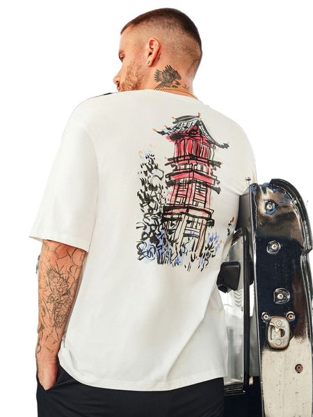 

x alina chau men building & chinese letter graphic tee 55ew#, White;black