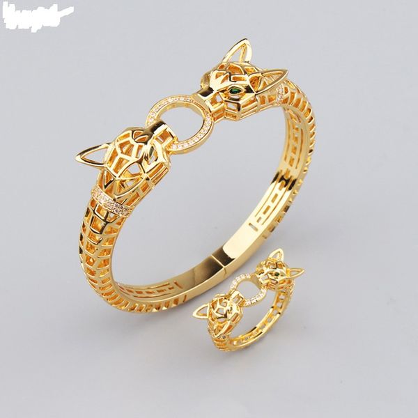 

donia jewelry luxury bangle european and american fashion classic double-headed leopard titanium micro-inlaid zircon bracelet ring set ladie, Black