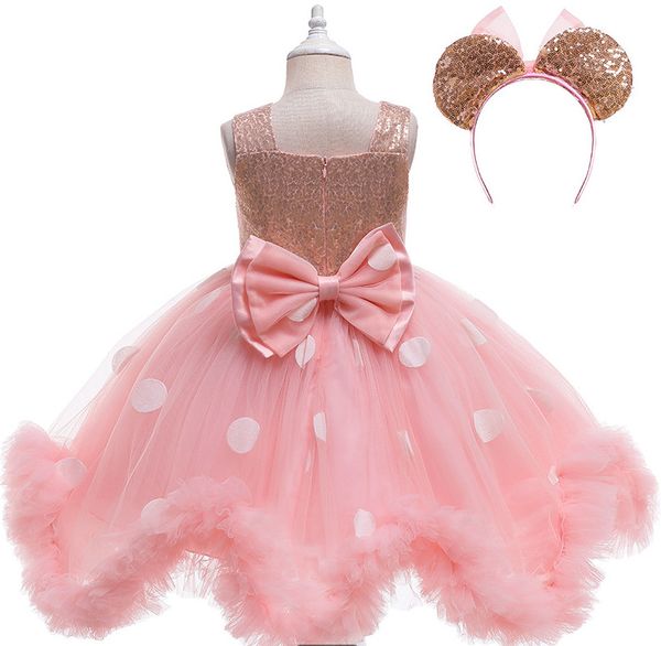 

girls sequins vest dresses ball gown kids polka dots irregular lace tulle dress children big bows princess clothing q7446, Red;yellow