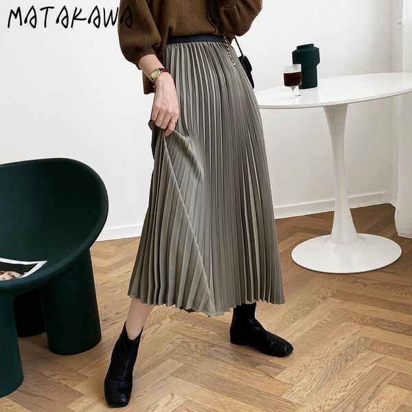 

harajuku loose and versatile women skirt fashion aline korean style high waist pleated long 210506, Black
