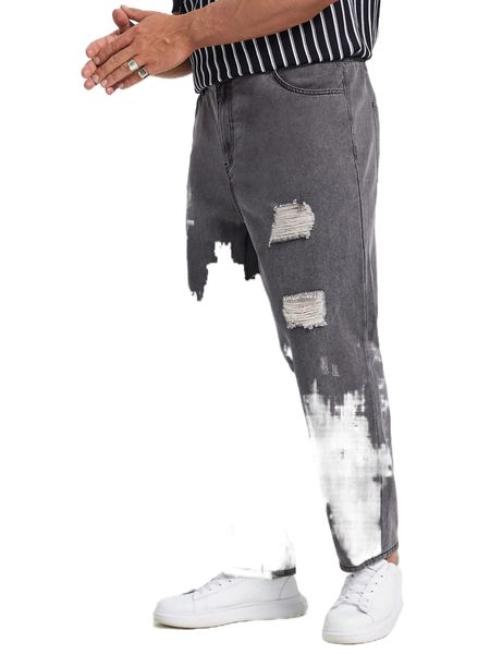 

extended sizes ripped straight leg jeans 73vv#, Blue