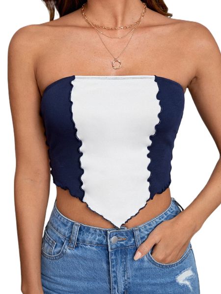 

two tone lettuce trim bandana hem crop tube y4th#, White