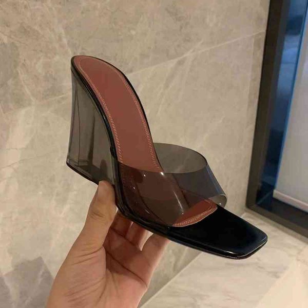 

slim pvc slippers outdoor high heels in summer, Black