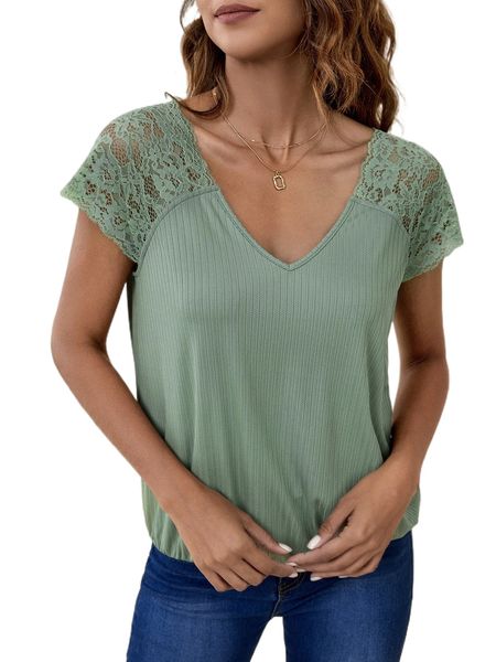 

contrast lace raglan sleeve tee u3pt#, White