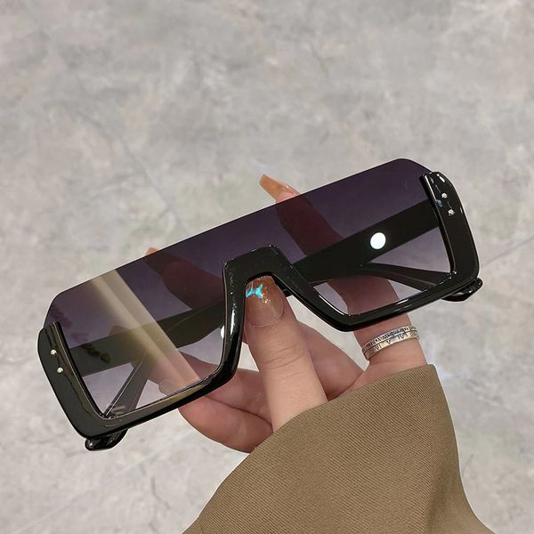 

oversized one piece semi-frame sunglass colorful trendy fashion man woman glass popular brand uv400 shad for men women, White;black