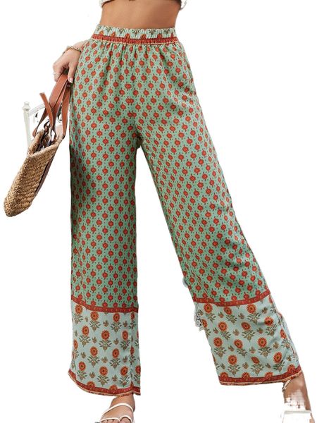 

allover print wide leg pants p3vi#, Black;white