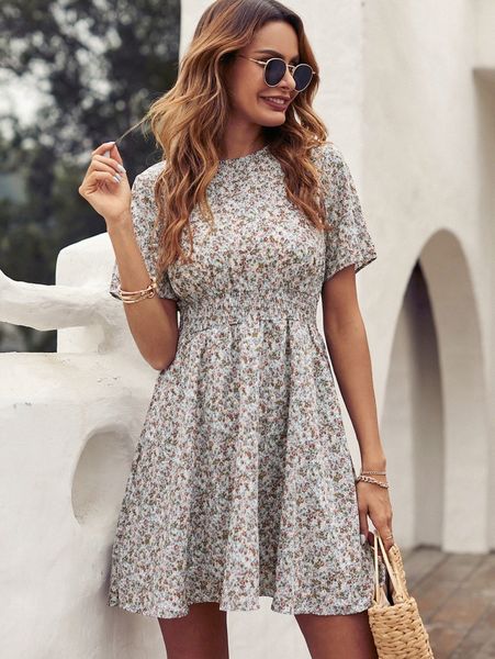 

ditsy floral print a-line dress q6rs#, Black;gray