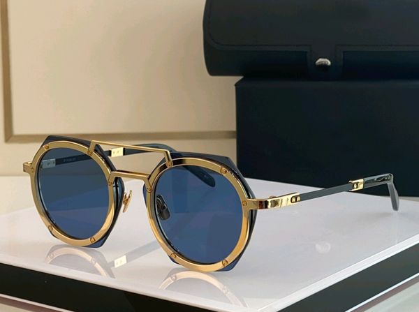 Sechseckige Gold/Blaue Sonnenbrille für Herren, Pilotenbrille, geometrische Herren-Sport-Sonnenbrille, UV400-Brille, Sommer