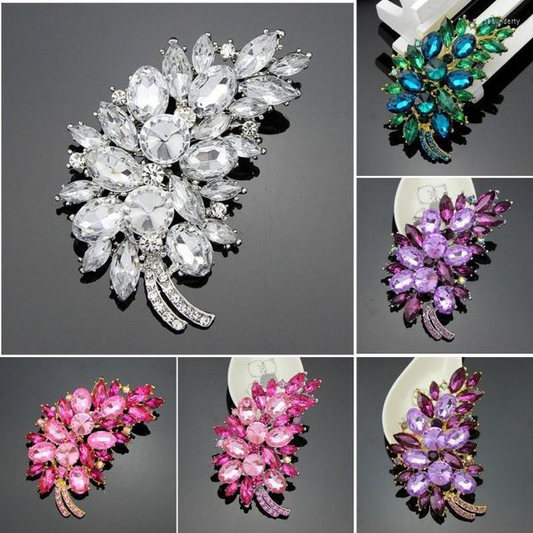 Spille spille spilla di piume colori assortiti placcato strass di cristallo spilla da sposa di lusso vintage bouquet accessorio fai da te AF029 Seau22