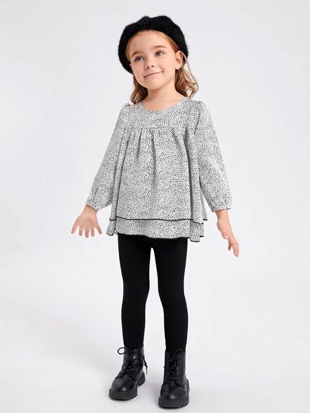 

toddler girls allover print ruffle hem blouse she, White;black
