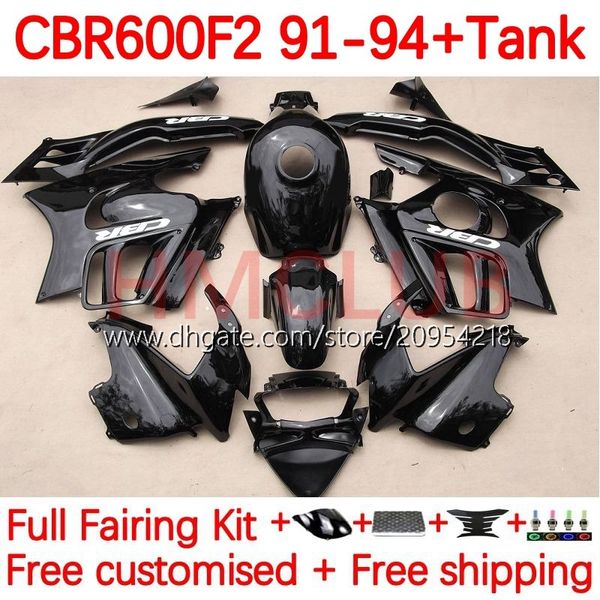 Corpo +Tanque para Honda CBR600 CBR 600 F2 FS CC 600F2 91-94 Bodywork 140NO.38 600FS 600CC CBR600F2 91 92 93 94 CBR600-F2 CBR600FS 1991 1992 1993 1994 Fairing Kit Glossy Black