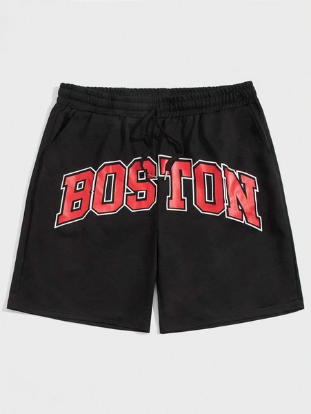 

romwe guys letter drawstring shorts x7bq#, White;black