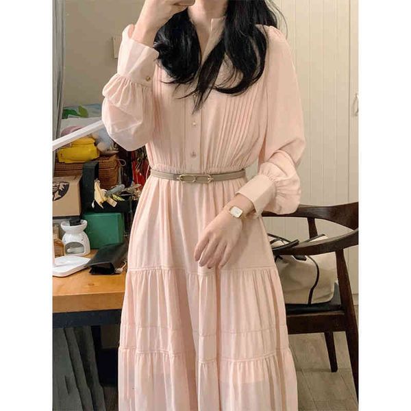 

casual dresses 2022 women's clothing spring gentle wind lotus root pink long skirt french light cooked imperial sister style shirt dres, Black;gray