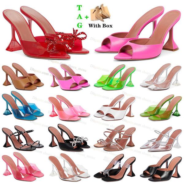 With Box Womens Amina Muaddi Sandalen Fashion Vogue Damen High Heels Summers Beach Spool Heel Lässige Abendschuhe Crystal Diamond Slippers Berühmte Designer Alias