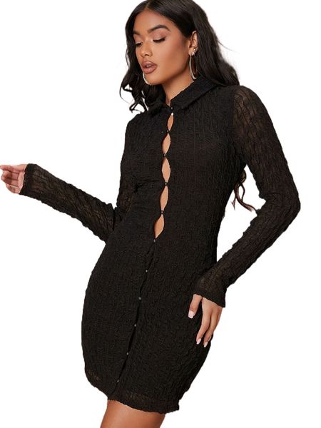

bae button front textured knit dress a44t#, Black;gray