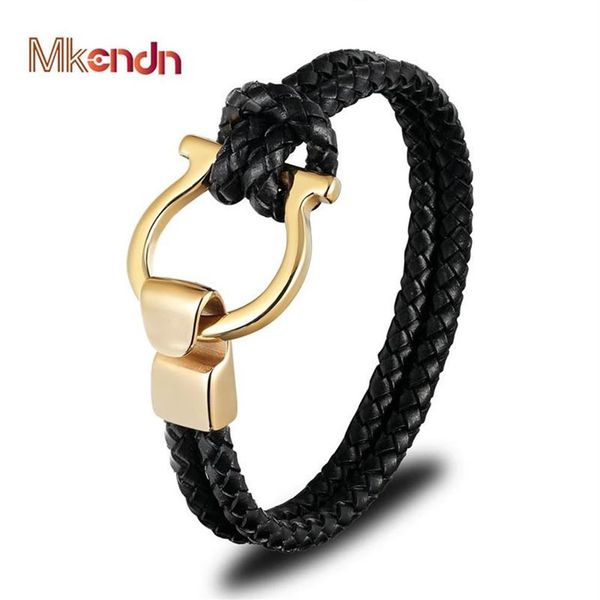 

men jewelry punk black braided geunine leather bracelet stainless steel anchor buckle fashion bangles charm bracelets213t, Golden;silver