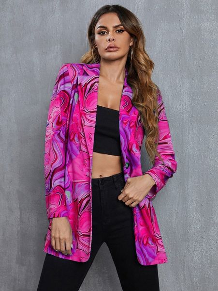 

allover print single button blazer c3uc#, White