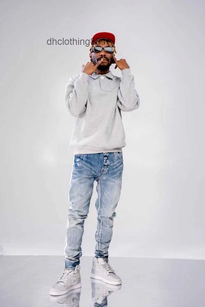 

european and american jeans designer amirss jeans men's side double stripe knee hole straight jl4k, Blue