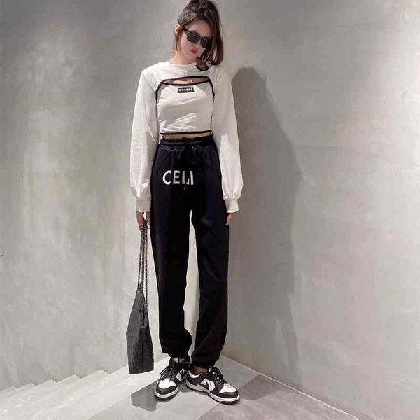 

pants men's c family's autumn and winter couple's letter printed straight tube sports leisure pants, men's women's, Black