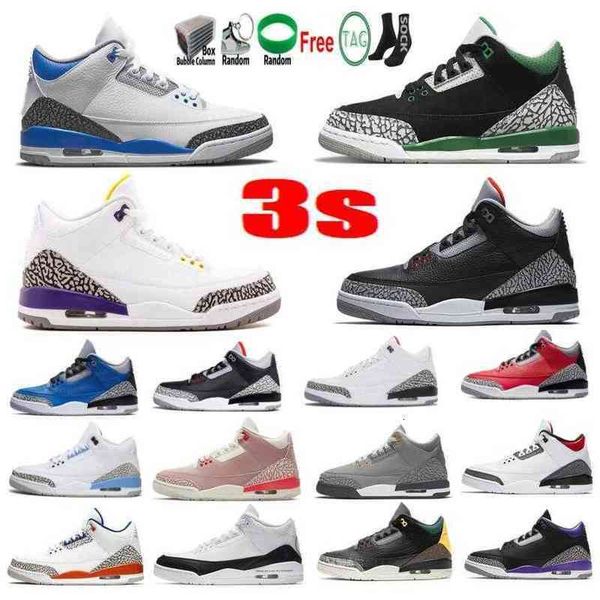 

3s mens basketball shoes 3 pine green racer blue cool grey black cement sneakers trainer, Black;white