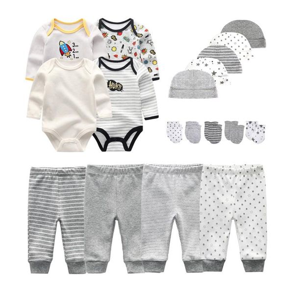 Kleidung Sets Geboren 16/18 stücke Baby Jungen Kleidung Baumwolle Solide Mädchen Bodys Hosen Handschuhe Hüte Cartoon Hosen Ropa bebeClothing