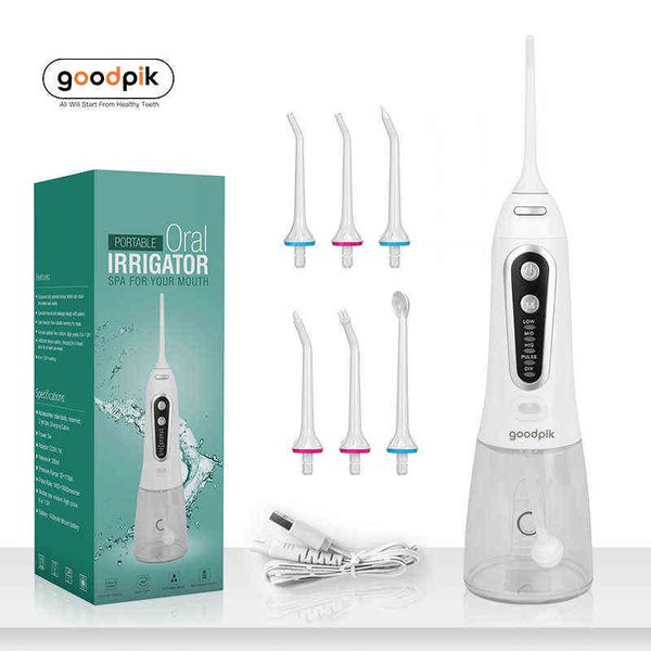 

goodpik portable oral irrigator 5 modes rechargeable 6 nozzles jet waterproof water flosser for teeth whitening 220510