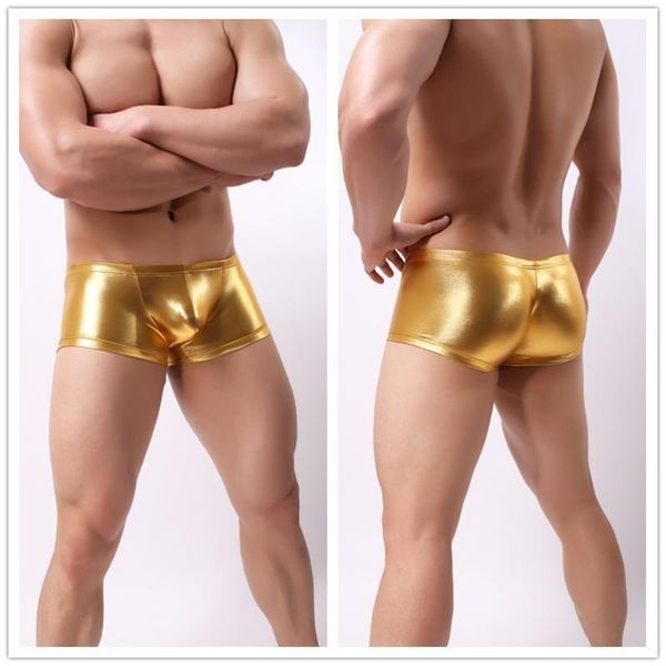 Unterhosen Leder Männer Plus Größe M-3XL Boxer Herren U Konvexen Beutel Schwarz Nylon Sexy Shorts Männlich Homosexuell UnterwäscheUnterhosen