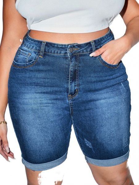 

plus high waist roll up hem denim shorts l2zl#, White;black