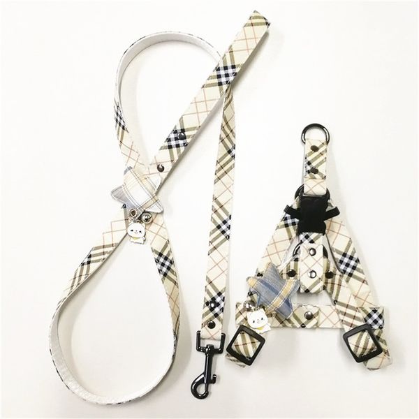 Collari per cani di lusso Guinzagli Set Pettorine per cani di design Plaid Pattern Collare per animali domestici e catena per animali domestici per cani di piccola taglia Chihuahua Barboncino 5936 Q2