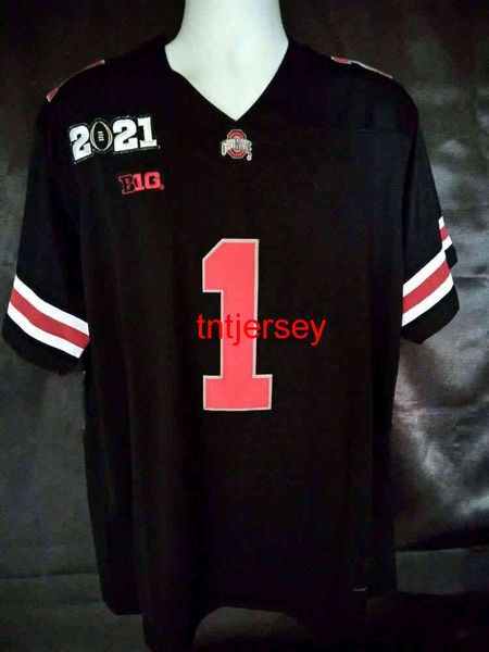 Mit billigem kundenspezifischem Justin Fields #1 Blackout Ohio State Buckeyes Football Jersey 2021 Patch HERREN FRAUEN JUGEND Stich zum Hinzufügen einer beliebigen Namensnummer XS-5XL